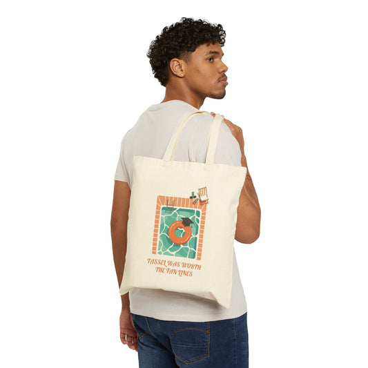 Beach Vibes Cotton Canvas Tote Bag - "Tassel Was Worth The Tan Lines" - Be Sunkissed